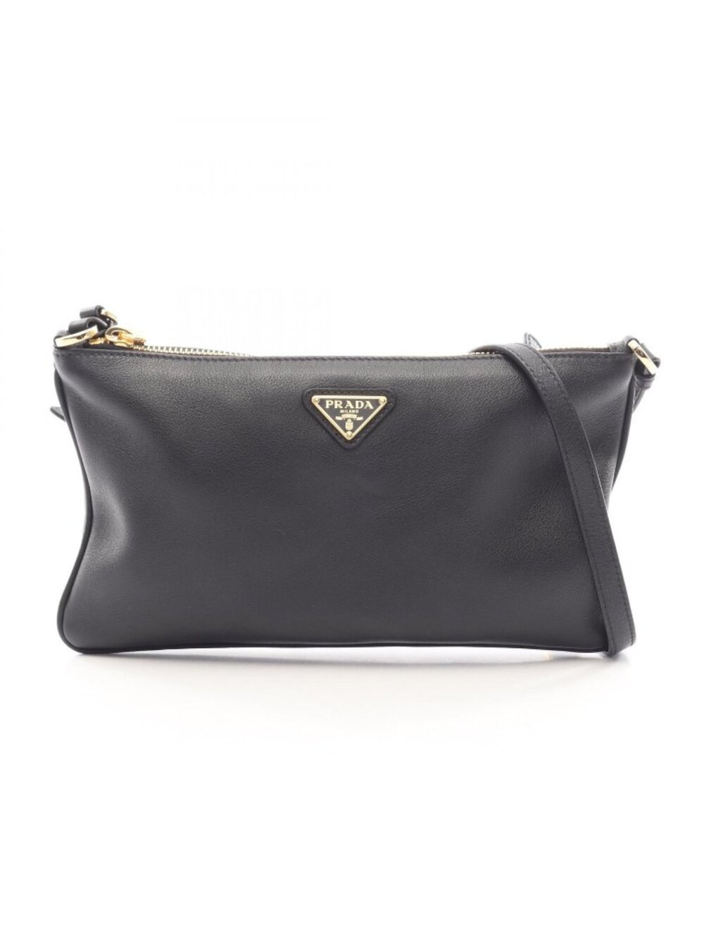 Prada Shoulder Bag Triangle Plate Black Leather Logo